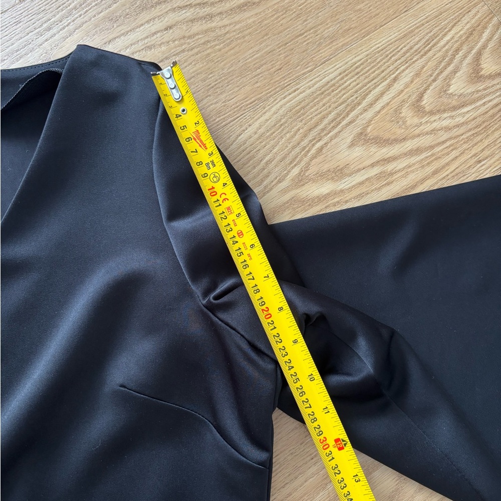 Handmade Black Midi Dress XL XXL Minimalist Wedding Guest Office Preppy Satin - Picture 9 of 11